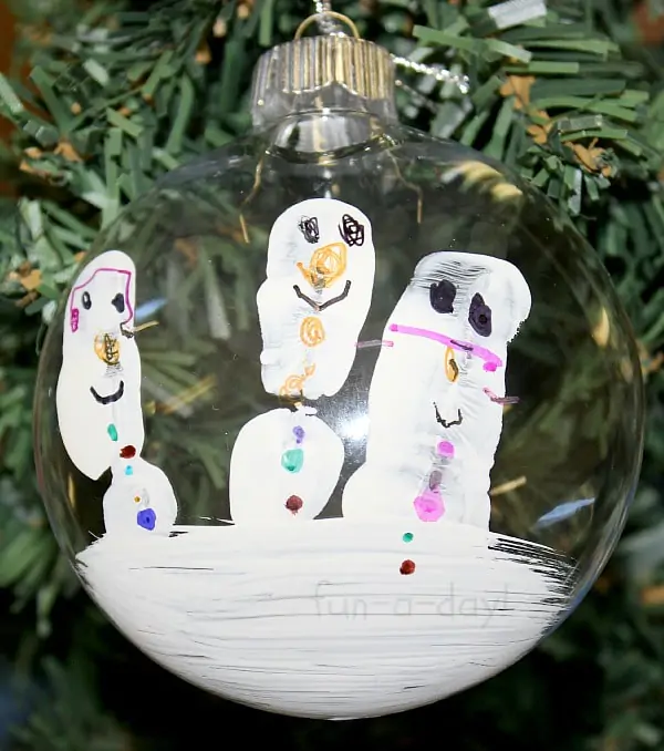 Snowman Fingerprint Ornament by Fun-a-Day.