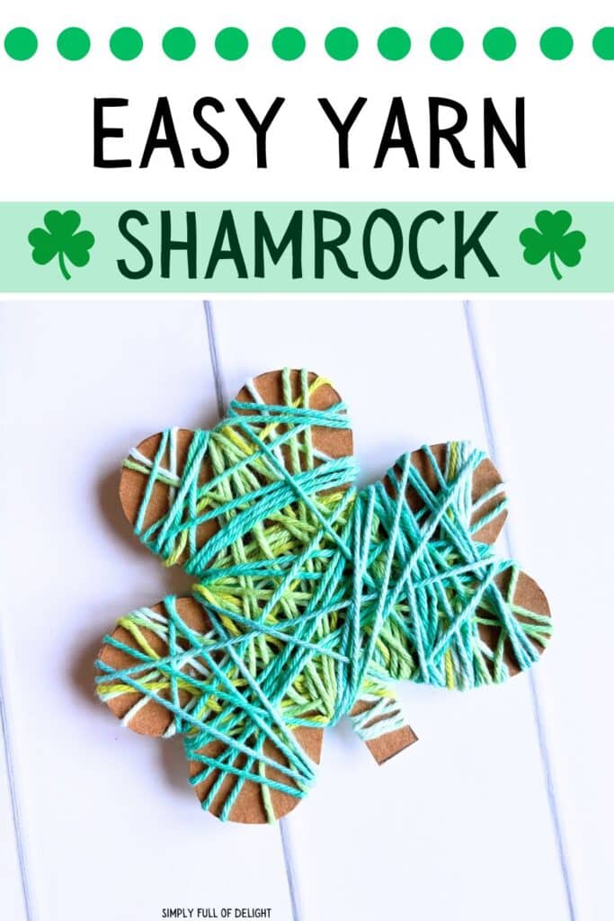 easy yarn shamrock craft for kids with free shamrock template.