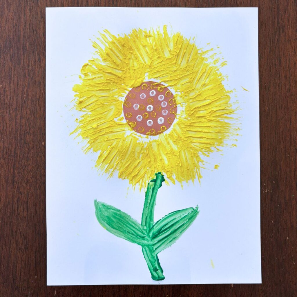 easy fork print sunflower craft for preschool
