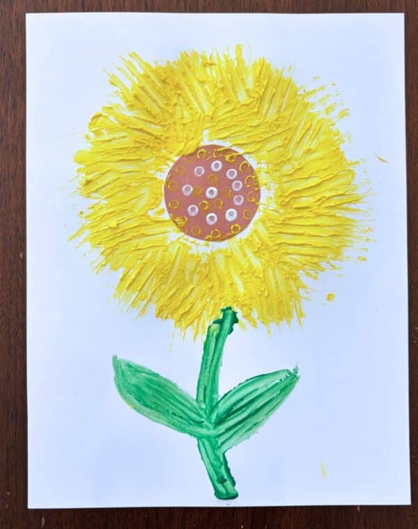 easy fork print sunflower craft for preschool